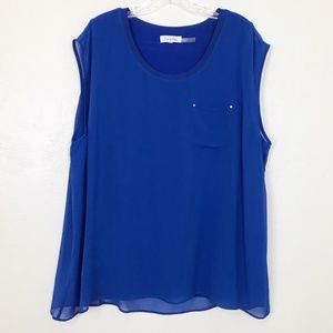 Calvin Klein Top Royal Blue Sheer + Knit
